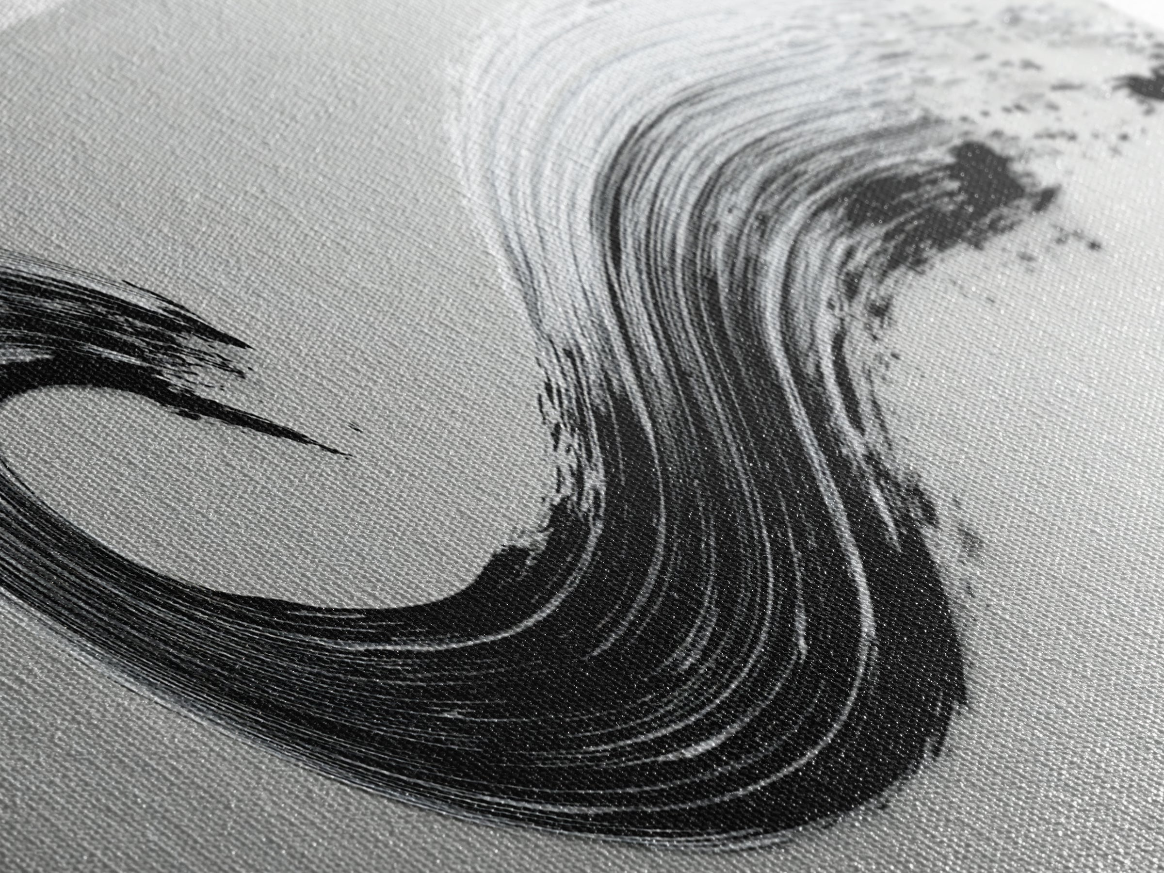 Black Ink Wave Canvas Print, Minimalist Wall Art, Japanese Sumi Painting, Abstract Line Art, Neutral Decor, Zen Office Poster