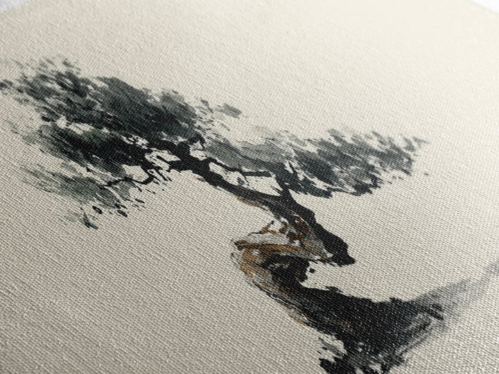 Minimalist Bonsai Tree Wall Art, Japanese Ink Painting Print, Zen Home Decor, Japandi Office Art, Calming Nature Canvas Print