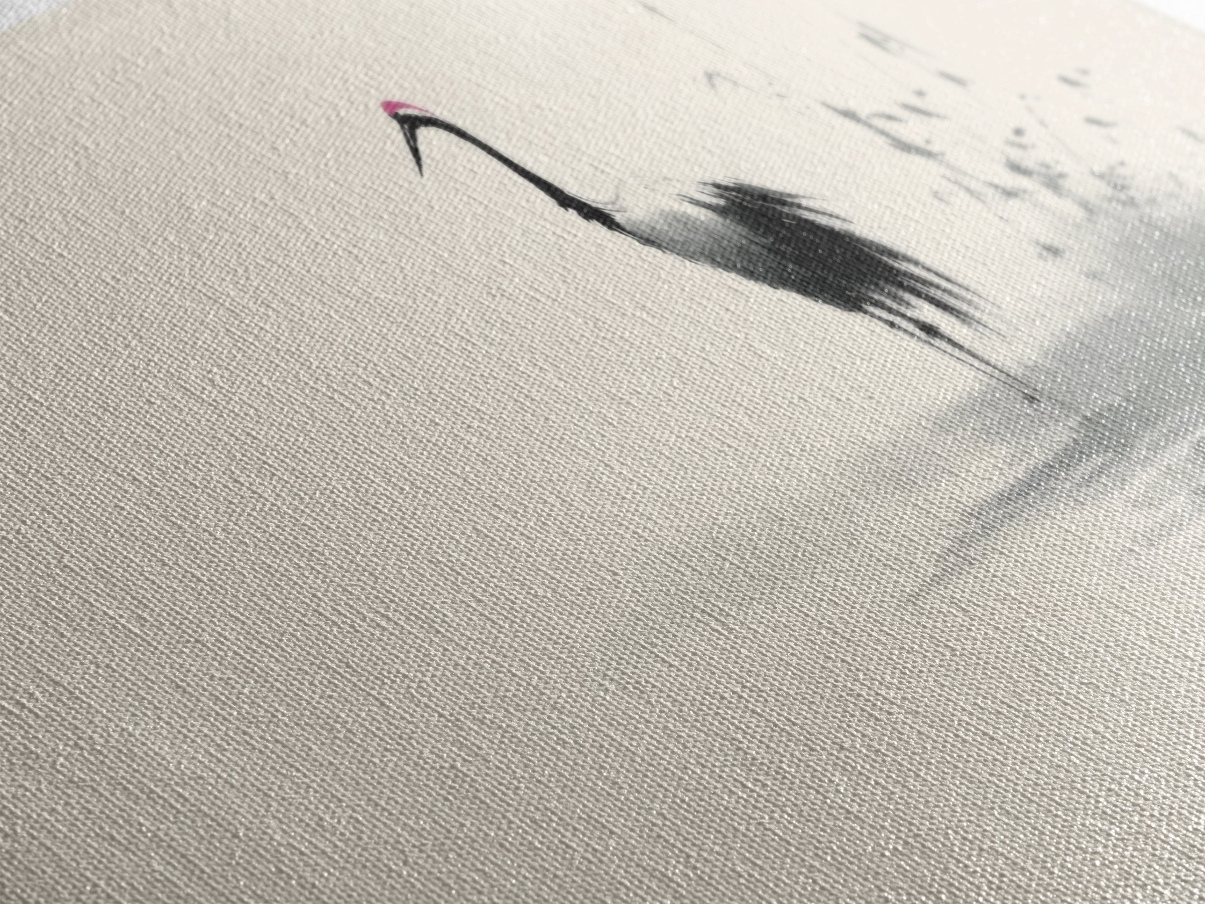 Minimalist Crane By Water Framed Canvas Print, Japanese Wall Art, Zen Bird Illustration, Neutral Living Room Decor, Fine Art Print