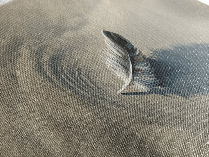 Feather On Sand Wall Art, Minimalist Coastal Nature Print, Neutral Beach Decor, Calming Wabi Sabi Wall Decor, Framed Canvas Print