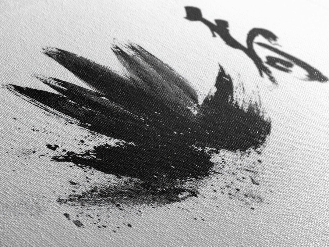 Black Lotus Japanese Calligraphy Wall Art, Zen Ink Canvas Print For Meditation Room, Japandi Decor And Spiritual Gift Idea