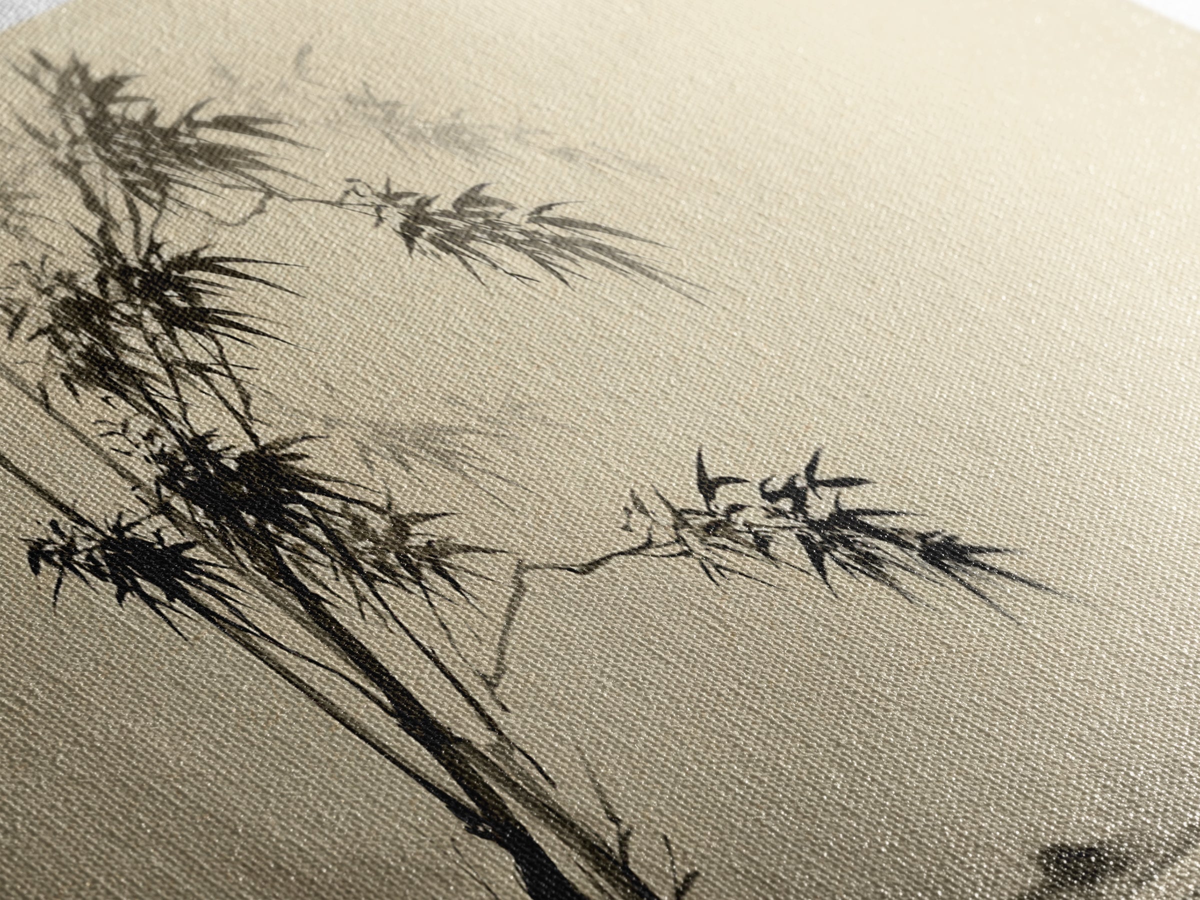 Japanese Bamboo Ink Painting Wall Art, Minimalist Sumi Canvas Print, Zen Botanical Decor, Neutral Japandi Wall Decor Print