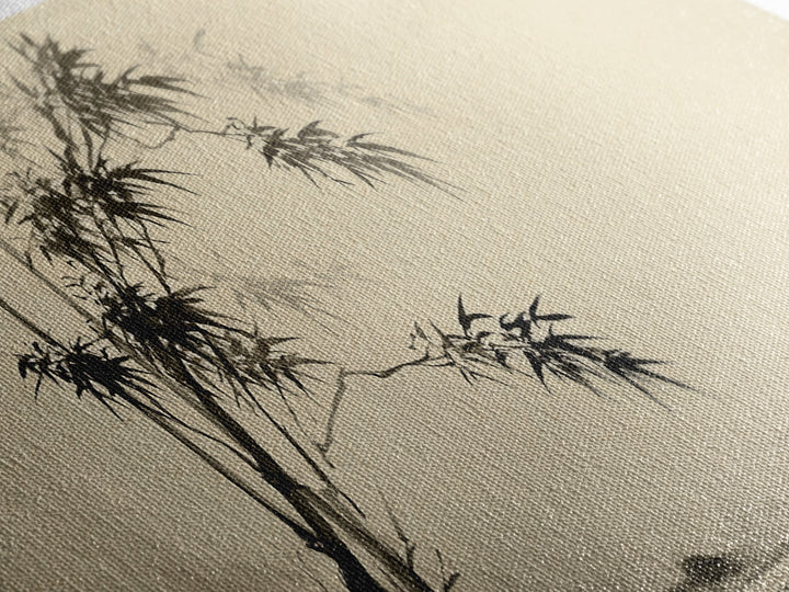 Japanese Bamboo Ink Painting Wall Art, Minimalist Sumi Canvas Print, Zen Botanical Decor, Neutral Japandi Wall Decor Print