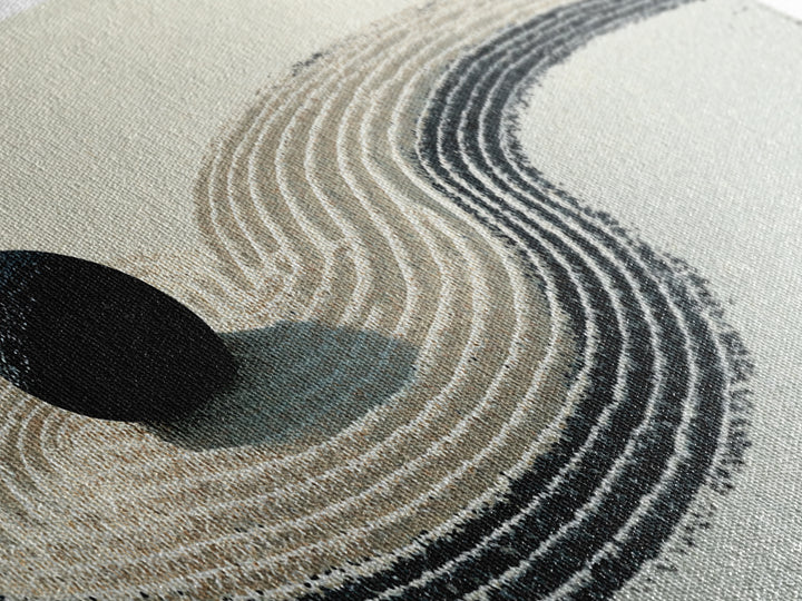 Black Stone Zen Garden Wall Art, Minimalist Sand Ripple Canvas Print, Japandi Spa Decor, Neutral Meditation Room Poster Print