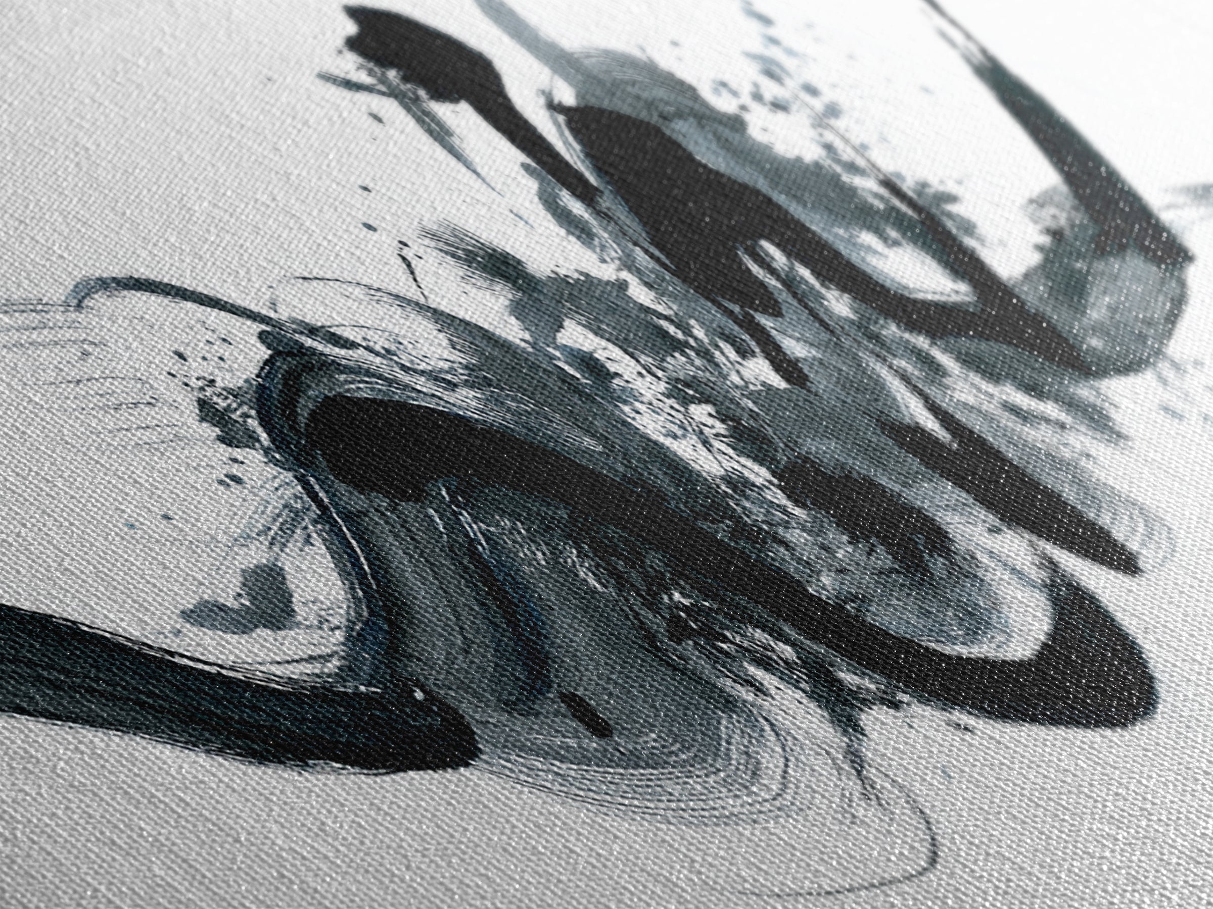 Bold Black Ink Brushstroke Abstract Wall Art, Japanese Calligraphy Canvas Print, Minimalist Zen Decor, Modern Office Art