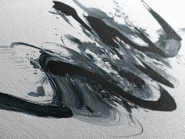 Bold Black Ink Brushstroke Abstract Wall Art, Japanese Calligraphy Canvas Print, Minimalist Zen Decor, Modern Office Art