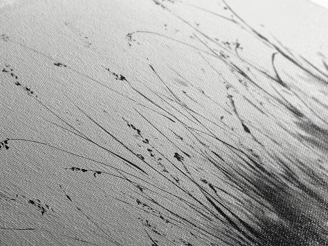 Minimalist Grass Ink Wall Art, Black And White Botanical Canvas Print, Japandi Decor, Neutral Wall Decor, Above Bed Art Print