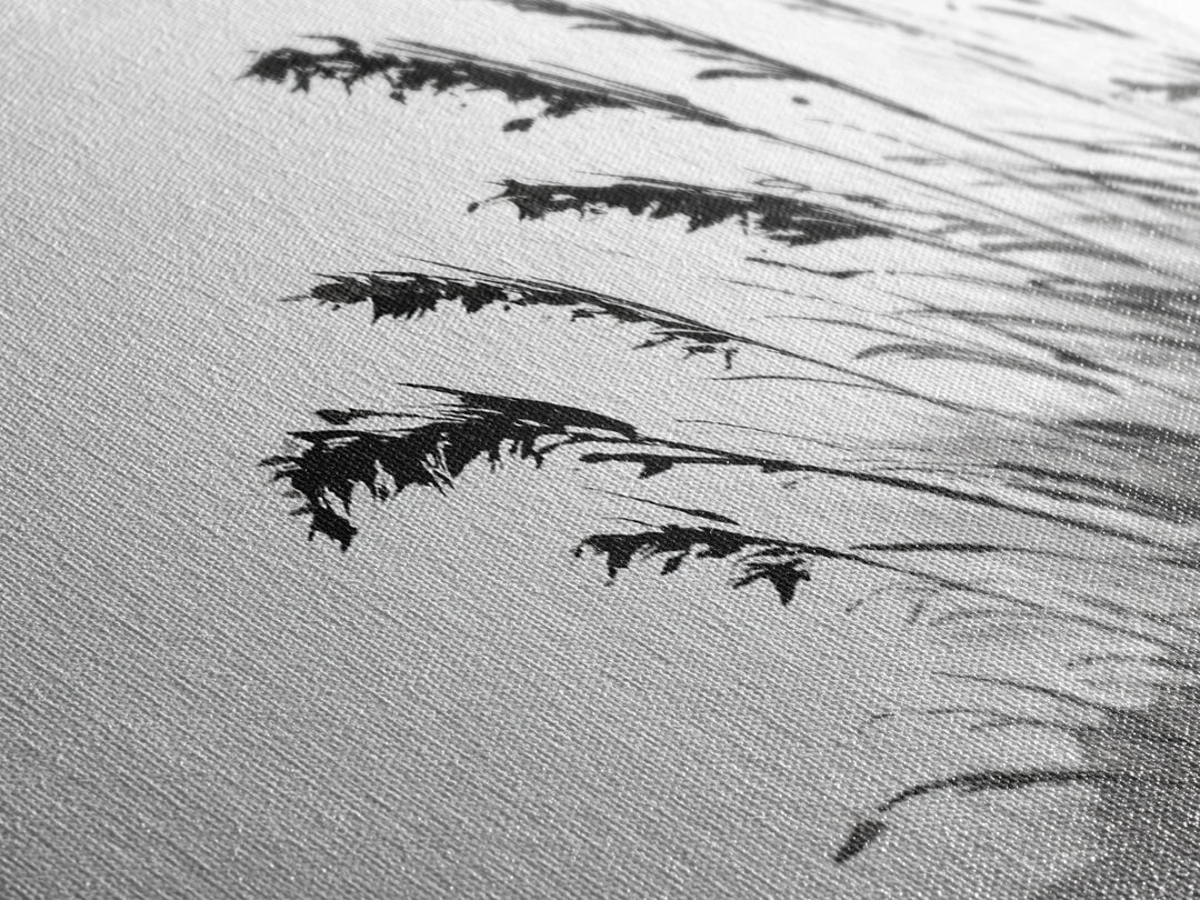 Minimal Ink Grass Reeds Canvas Print, Black And White Japandi Nature Wall Art For Calm Bedroom Decor And Zen Home Decor Print