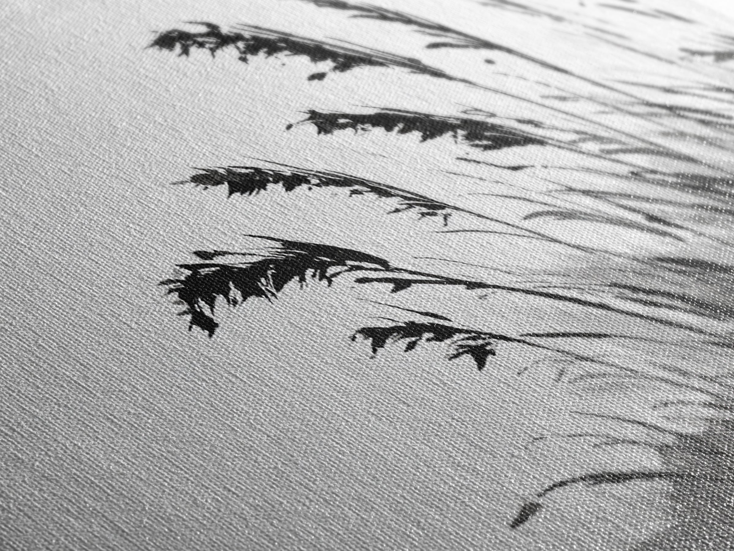 Minimal Ink Grass Reeds Canvas Print, Black And White Japandi Nature Wall Art For Calm Bedroom Decor And Zen Home Decor Print