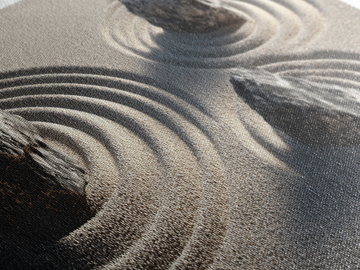 Raked Zen Sand Garden Rocks Canvas Print, Japandi Wall Art, Neutral Minimalist Decor For Meditation Room And Spa Home Decor