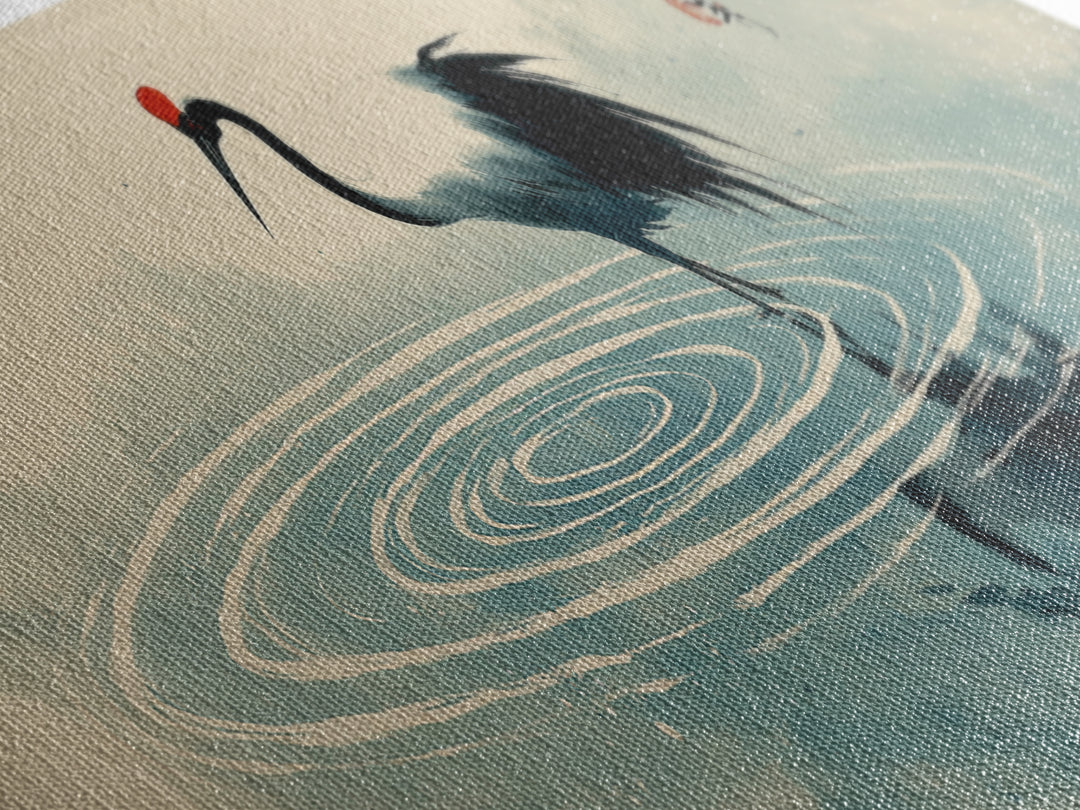 Japanese Crane Ink Painting Wall Art, Zen Bird Canvas Print, Minimalist Asian Decor, Japandi Meditation Room Gift For Her
