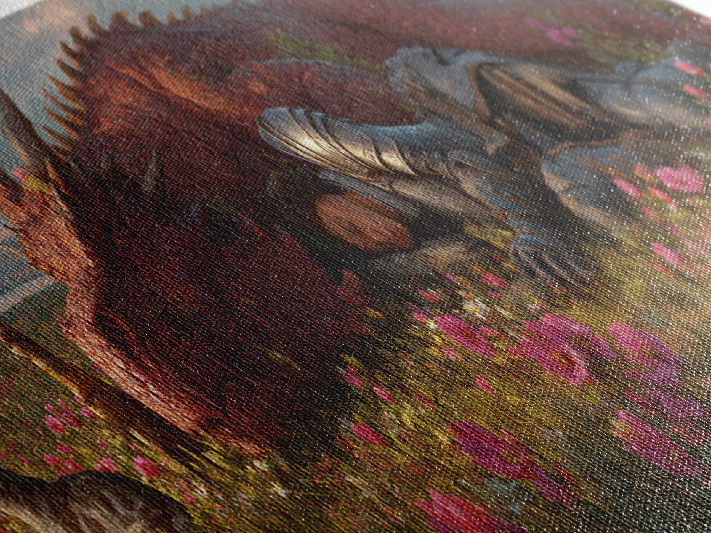 Sleeping Knight With Red Dragon In Flower Meadow Wall Art, Whimsical Fantasy Canvas Print, Nursery Decor Gift For Her And Kids