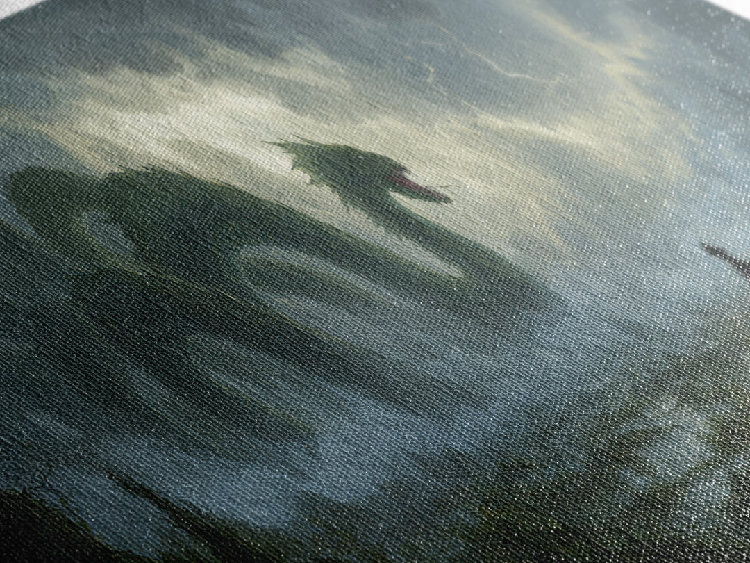 Storm Hydra Rising From Misty Swamp Wall Art, Dark Fantasy Canvas Print, Mythical Monster Home Decor, Gothic Gift For Him
