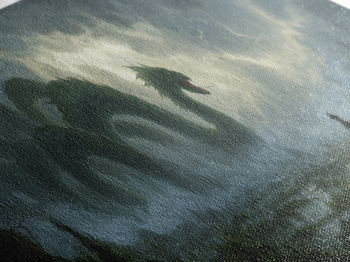 Storm Hydra Rising From Misty Swamp Wall Art, Dark Fantasy Canvas Print, Mythical Monster Home Decor, Gothic Gift For Him