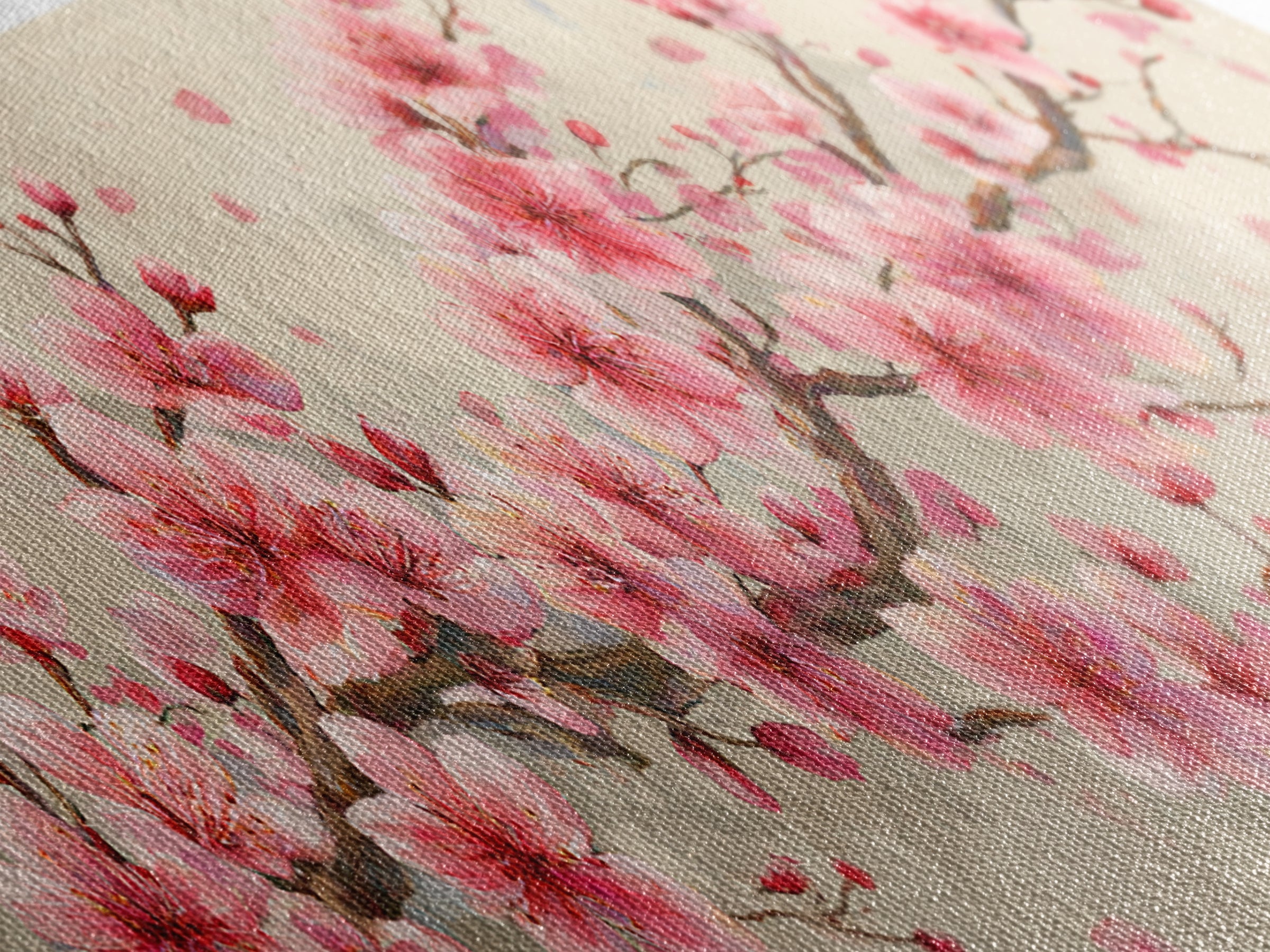 Pink Cherry Blossom Branch Canvas Print, Japanese Spring Wall Art, Botanical Floral Decor, Above Bed Panoramic Artwork Gift