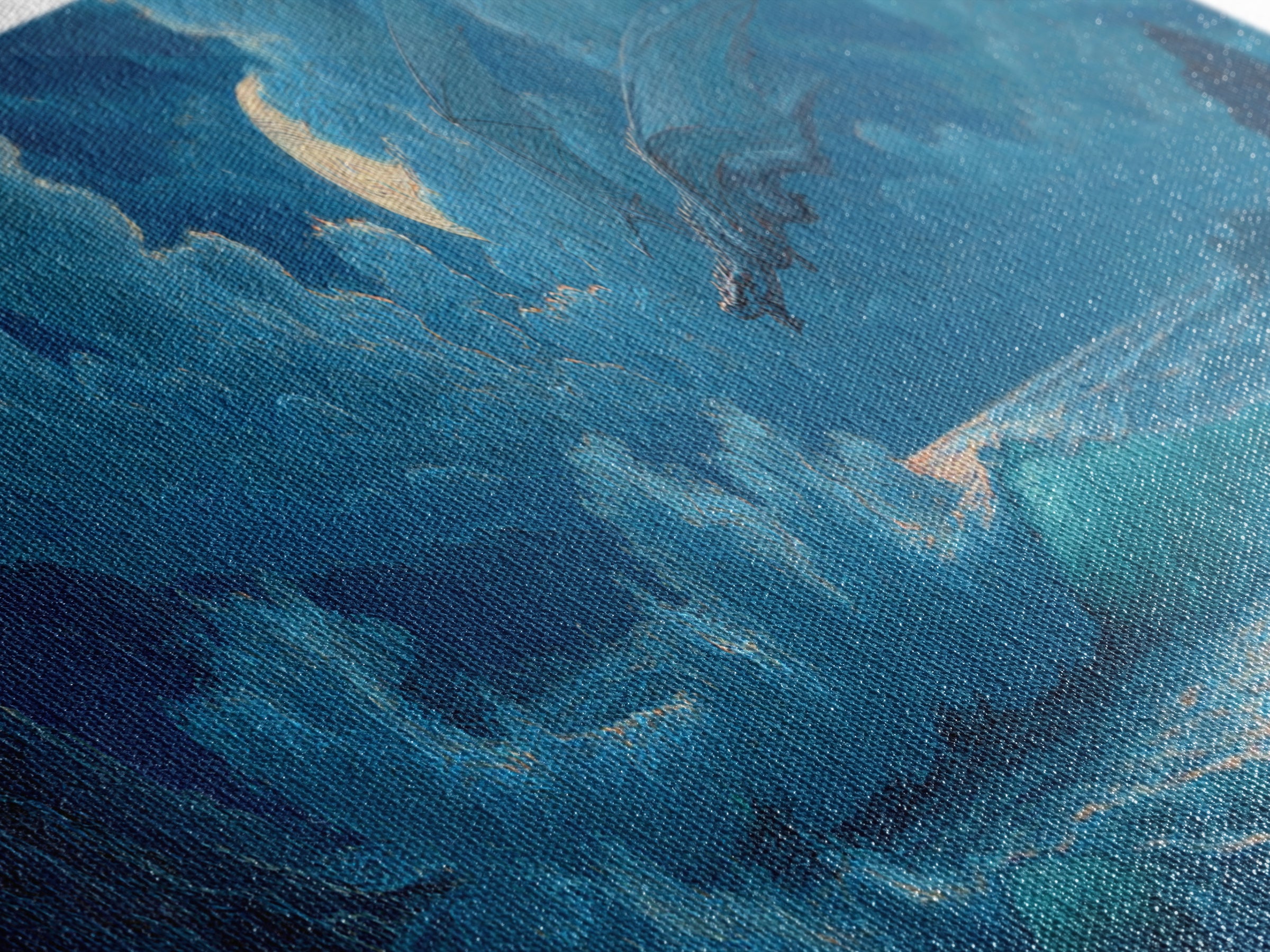 Moonlit Ocean Dragon Above Crashing Waves Canvas Print, Fantasy Wall Art, Nautical Decor, Blue Coastal Seascape Print Gift