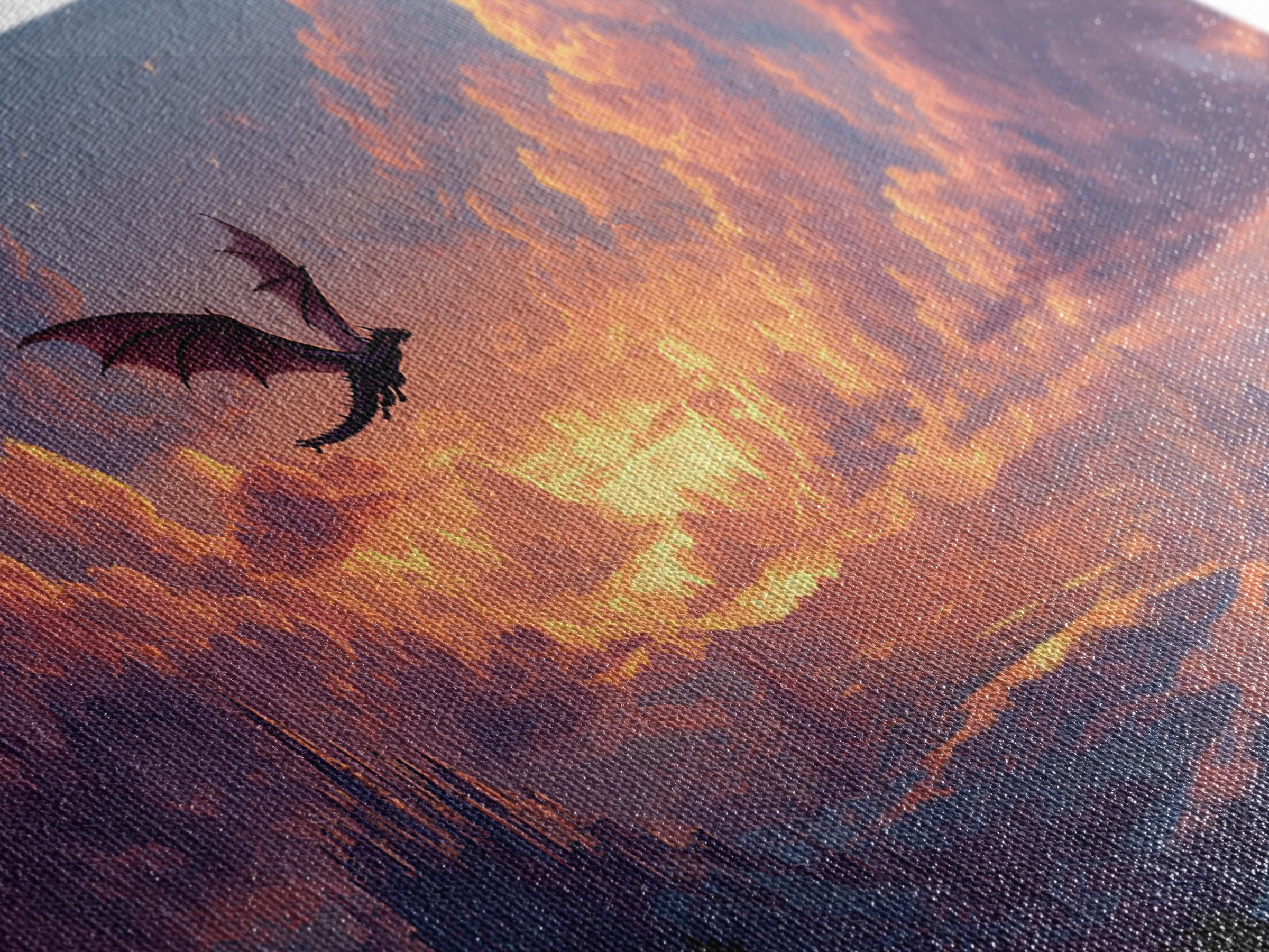 Pastel Dragon Over Cloud Castles At Sunset Canvas Print, Fantasy Landscape Wall Art, Whimsical Decor, Dreamy Nursery Art