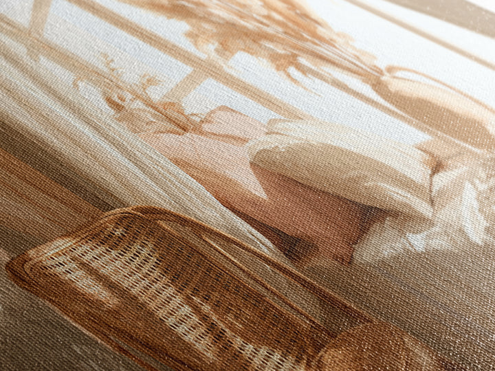 Sunlit Boho Bedroom With Pampas Grass Wall Art, Warm Neutral Above Bed Decor, Cozy Home Decor, Large Horizontal Canvas Print