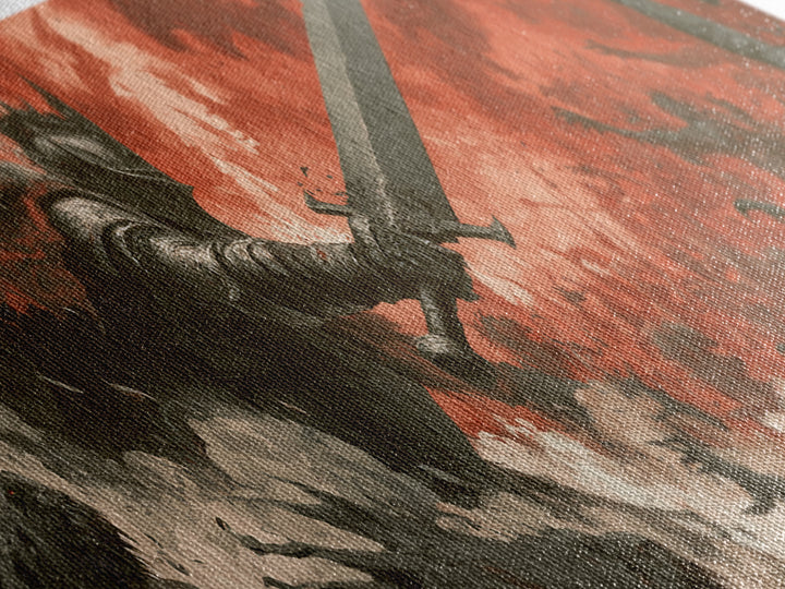 Epic Armored Knight Battling Dark Creatures In Fiery Fury Fantasy Canvas Print For Dramatic Wall Art Decor