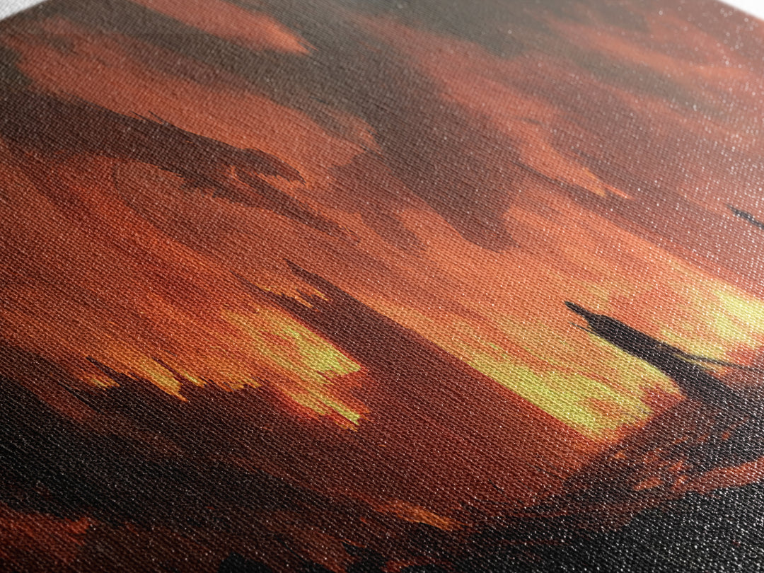 Epic Fantasy Warrior In Fiery Castle With Dragons Wall Art Canvas Print For Game Room Or Bedroom Decor