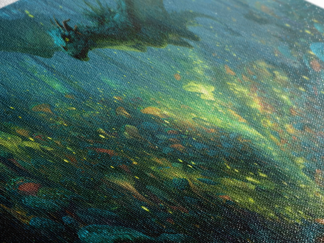 Fantasy Forest Scene With Dragon And Enchanted Glow Magical Wall Art Vibrant Canvas Print For Unique Home Decor And Gift Ideas