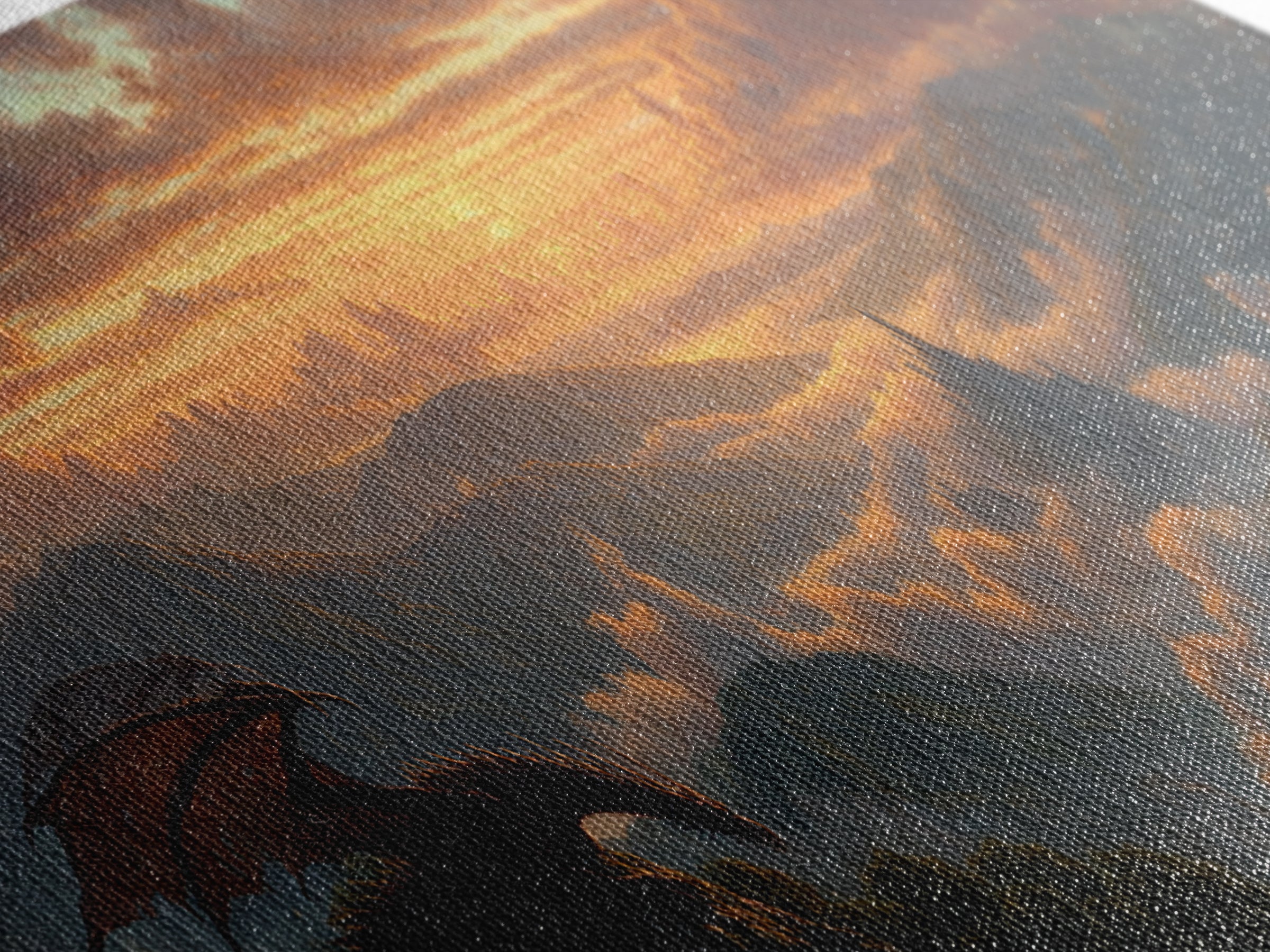 Epic Fantasy Scene With Dragon Flying Over Mountain Landscape At Sunset Large Wall Art Canvas Print For Bedroom Decor