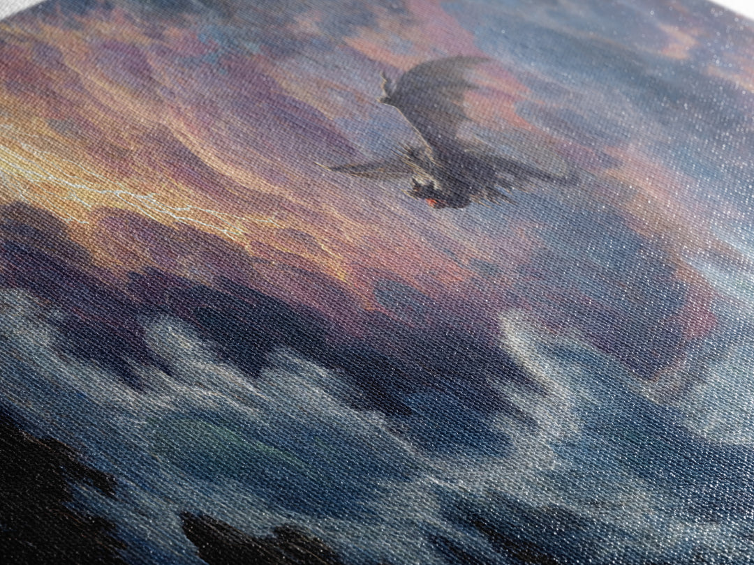 Stormy Seascape With Dragon Emerging From Ocean Waves Fantasy Wall Art Framed Canvas Print For Living Room Decor
