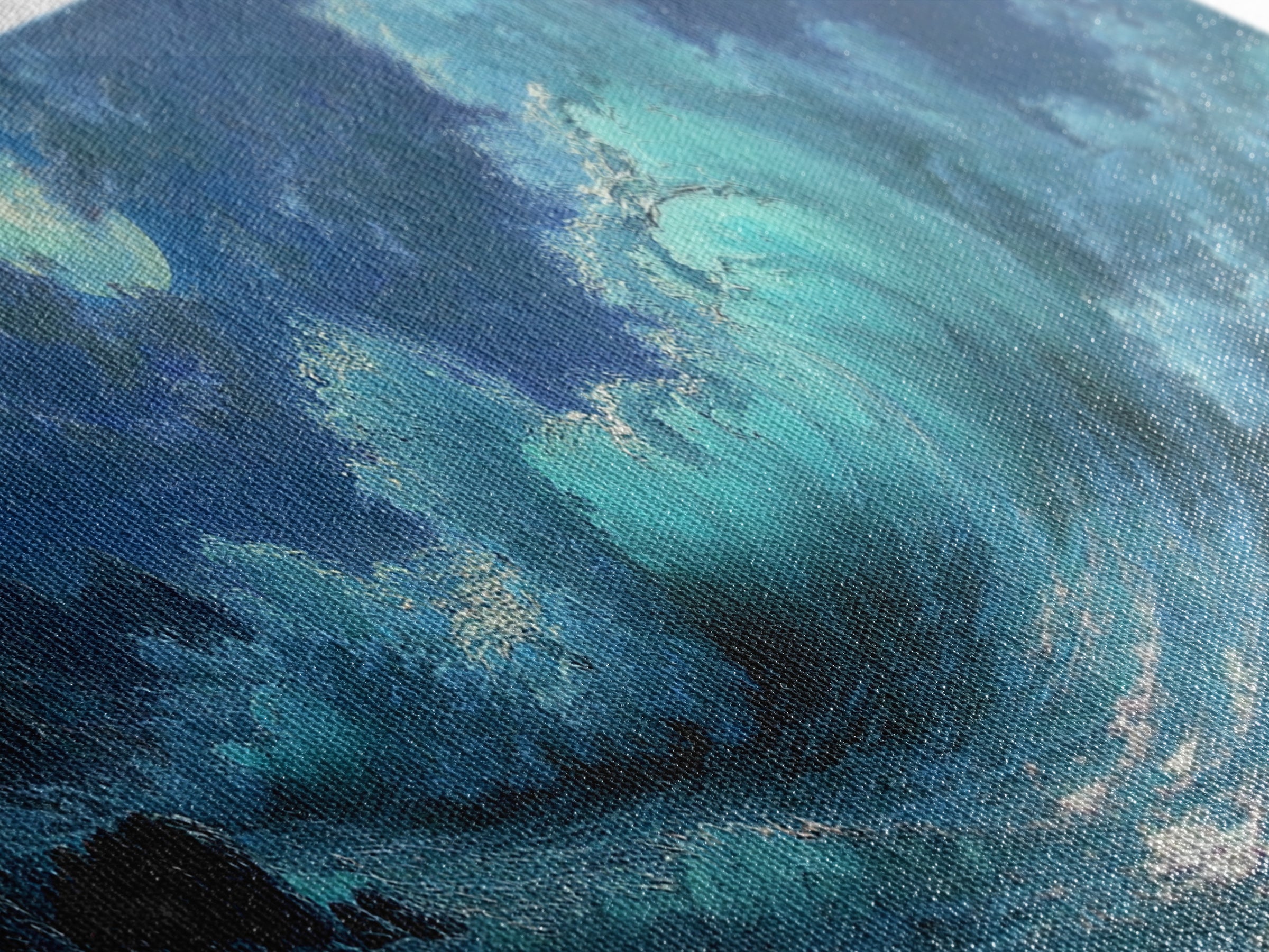 Wave Crash Under Moonlight Oil Painting Wall Art Moody Seascape Canvas Print For Coastal Living Room Decor