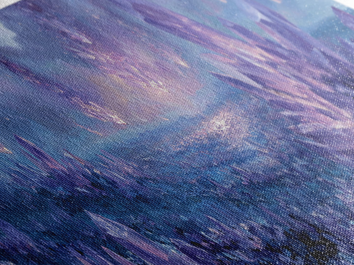 Mystical Purple Crystal Landscape With Falling Crystals Wall Art Framed Canvas Print For Unique Home Decor