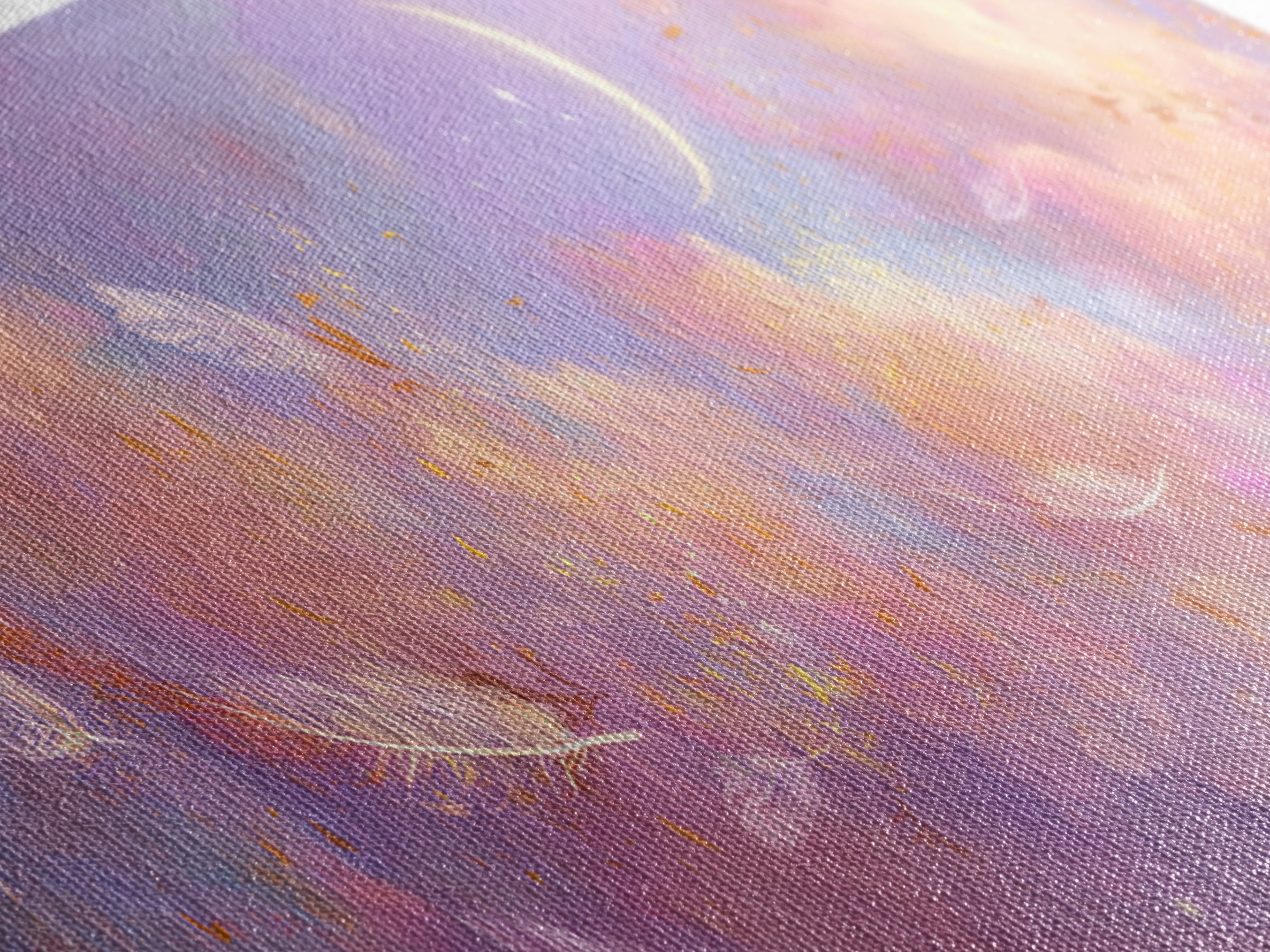 Crescent Moon Feathers In Lavender Sky Wall Art, Celestial Canvas Print, Whimsical Decor, Calming Bedroom Art, Gift For Her
