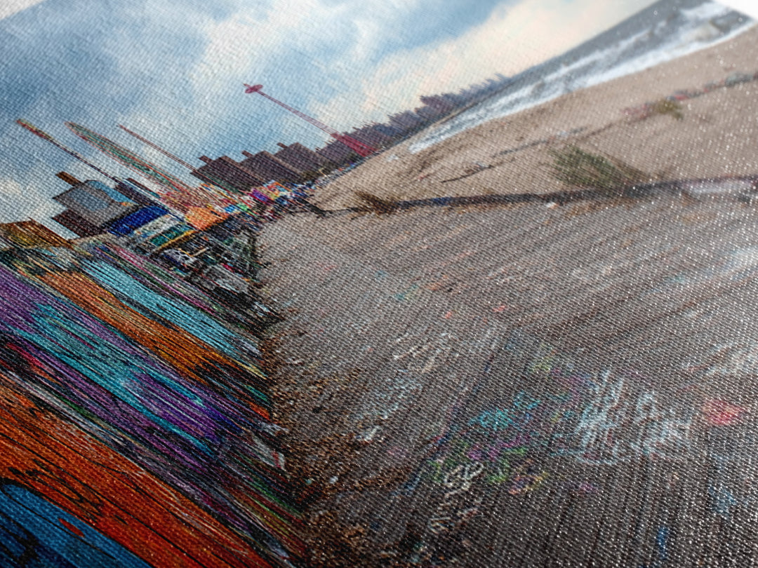 Urban Graffiti Beach Boardwalk Vibrant Street Art Wall Art Coastal Living Room Decor Ocean Scene Canvas Print