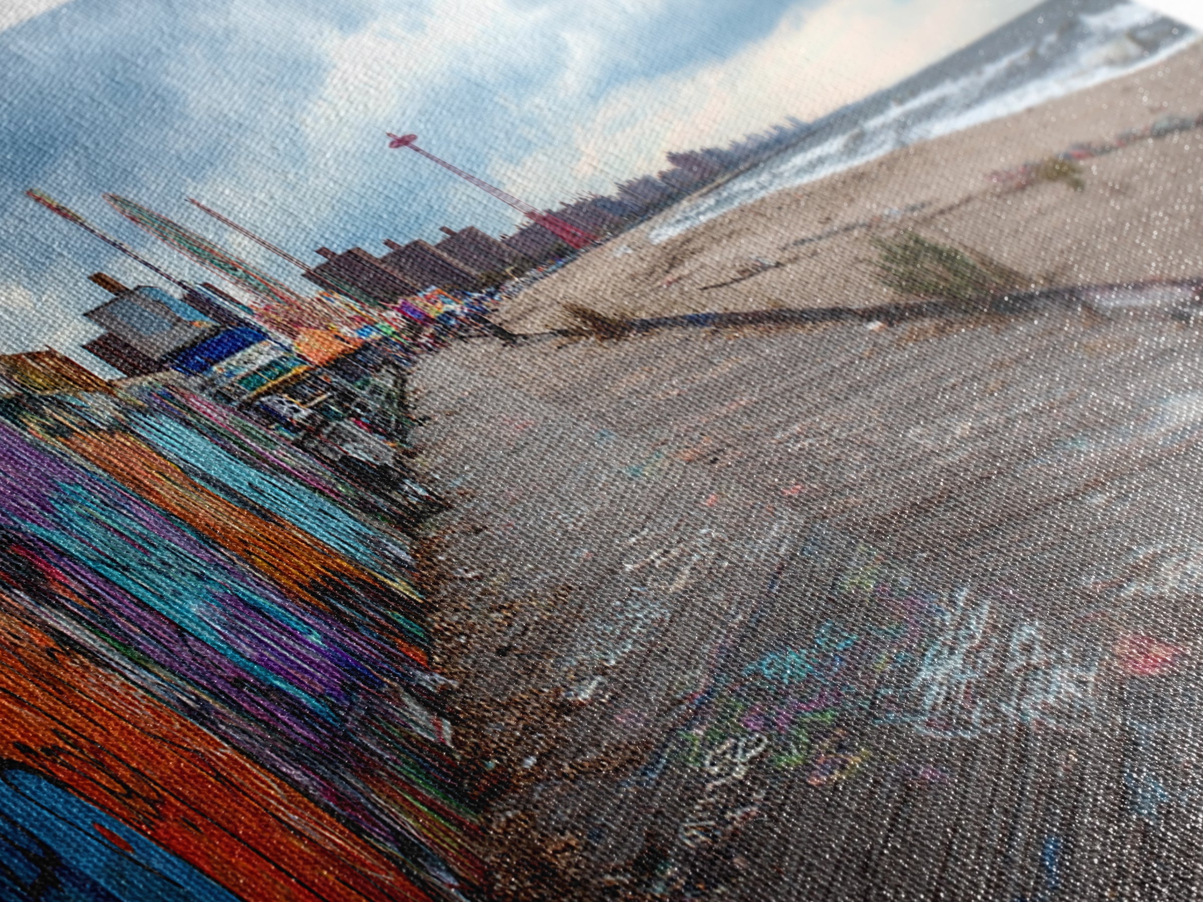 Urban Graffiti Beach Boardwalk Vibrant Street Art Wall Art Coastal Living Room Decor Ocean Scene Canvas Print