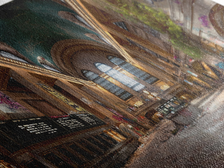 Abandoned Urban Train Station With Graffiti, Nature Reclaiming Space, Moody Decay Landscape Wall Art Canvas Print For Home Decor