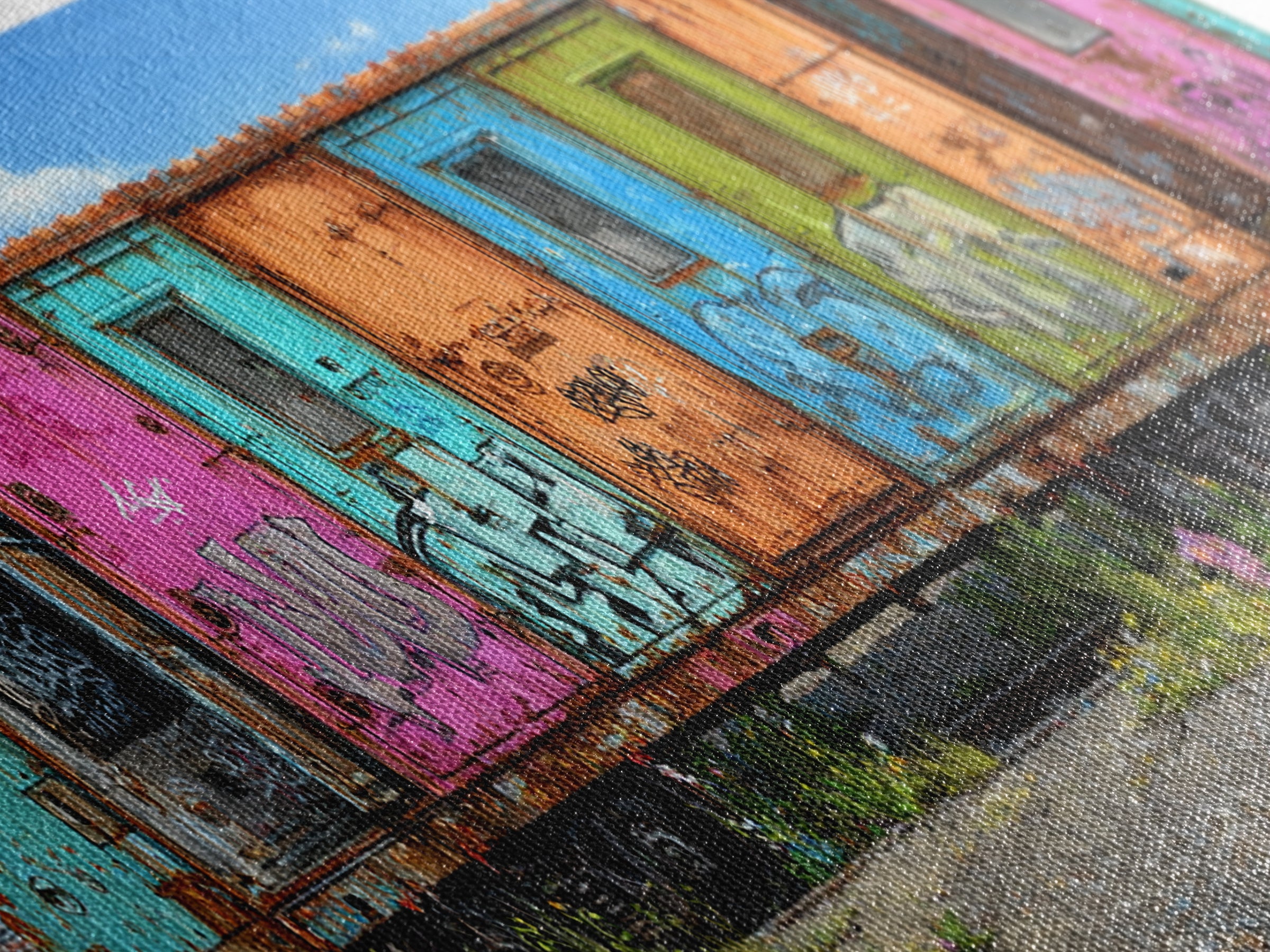 Colorful Rusted Graffiti Freight Train Car Urban Street Art Wall Art Canvas Print