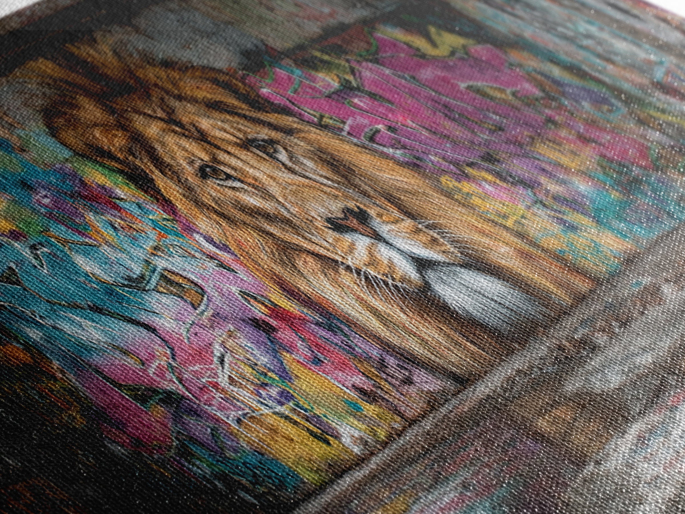 Vibrant Urban Graffiti Lion Mural Canvas Print Capturing Street Art Vibes With Striking Realism And Colorful Background Perfect Large Wall Art Decor