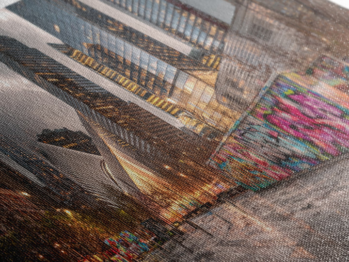Vibrant Urban Landscape With Graffiti Walls And Reflective Wet Pavement - Modern Wall Art Canvas Print For Loft And City Apartment Decor