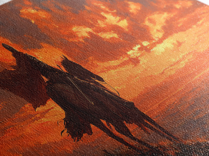 Knight In Armor On Horseback At Dusk Dramatic Sunset Canvas Print With Fiery Sky And Epic Medieval Scene Wall Art For Living Room Decor