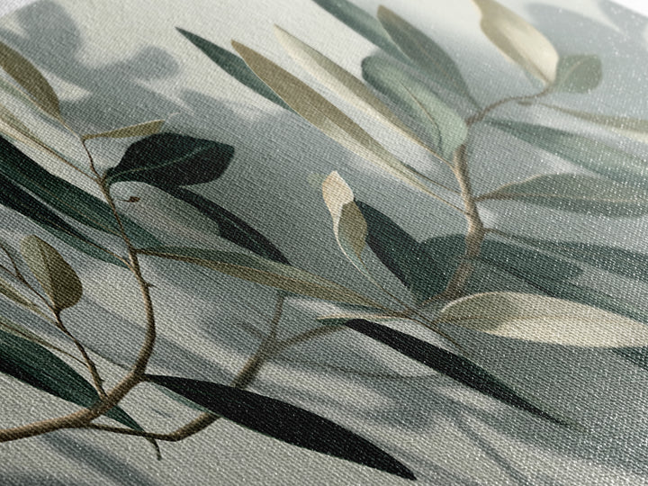 Olive Branch With Soft Shadows Wall Art, Minimalist Botanical Art Print, Sage Green Wall Decor, Modern Japandi Canvas Print