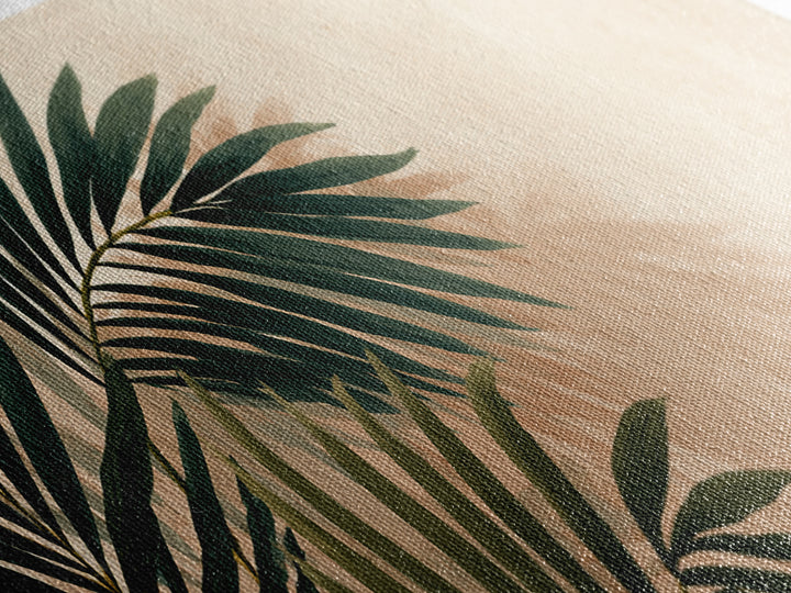 Tropical Palm Leaf Shadows Wall Art, Minimal Botanical Canvas Print, Coastal Boho Home Decor, Neutral Beige Living Room Art