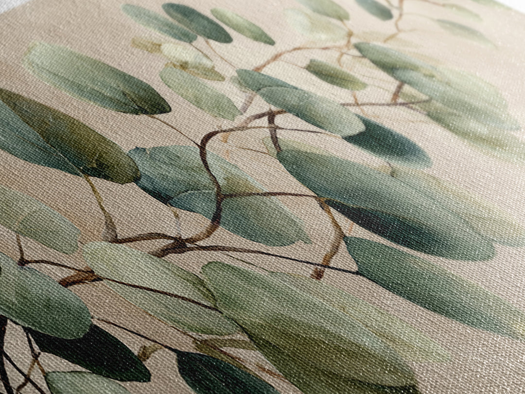 Eucalyptus Branch Botanical Wall Art, Sage Green Neutral Canvas Print, Japandi Living Room Decor, Above Bed Wall Decor, Large Wall Art