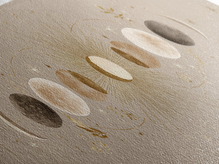 Moon Phases Celestial Wall Art, Gold Sun And Lunar Canvas Print, Neutral Boho Bedroom Decor, Mystical Above Bed Art Print