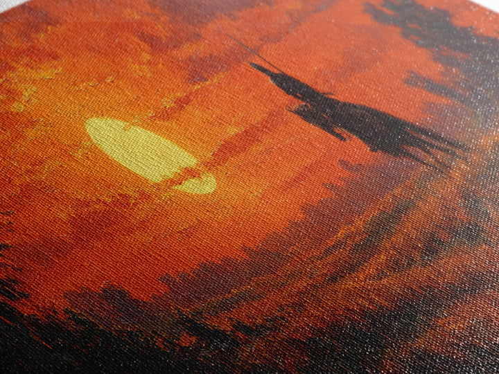 Sunset Scene Painting Of Knight On Horseback In Golden Field Stunning Orange Sky Wall Art