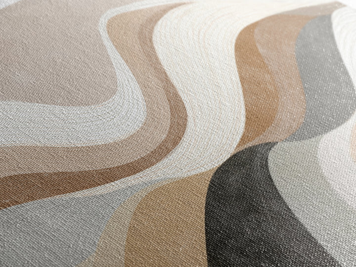Layered Neutral Abstract Wall Art, Wavy Beige Canvas Print, Mid Century Modern Living Room Decor, Long Horizontal Art Print