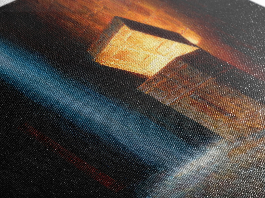 Mysterious Ancient Treasure Chest In Dimly Lit Room Oil Painting Canvas Print Unique Wall Art For Medieval Fantasy Decor