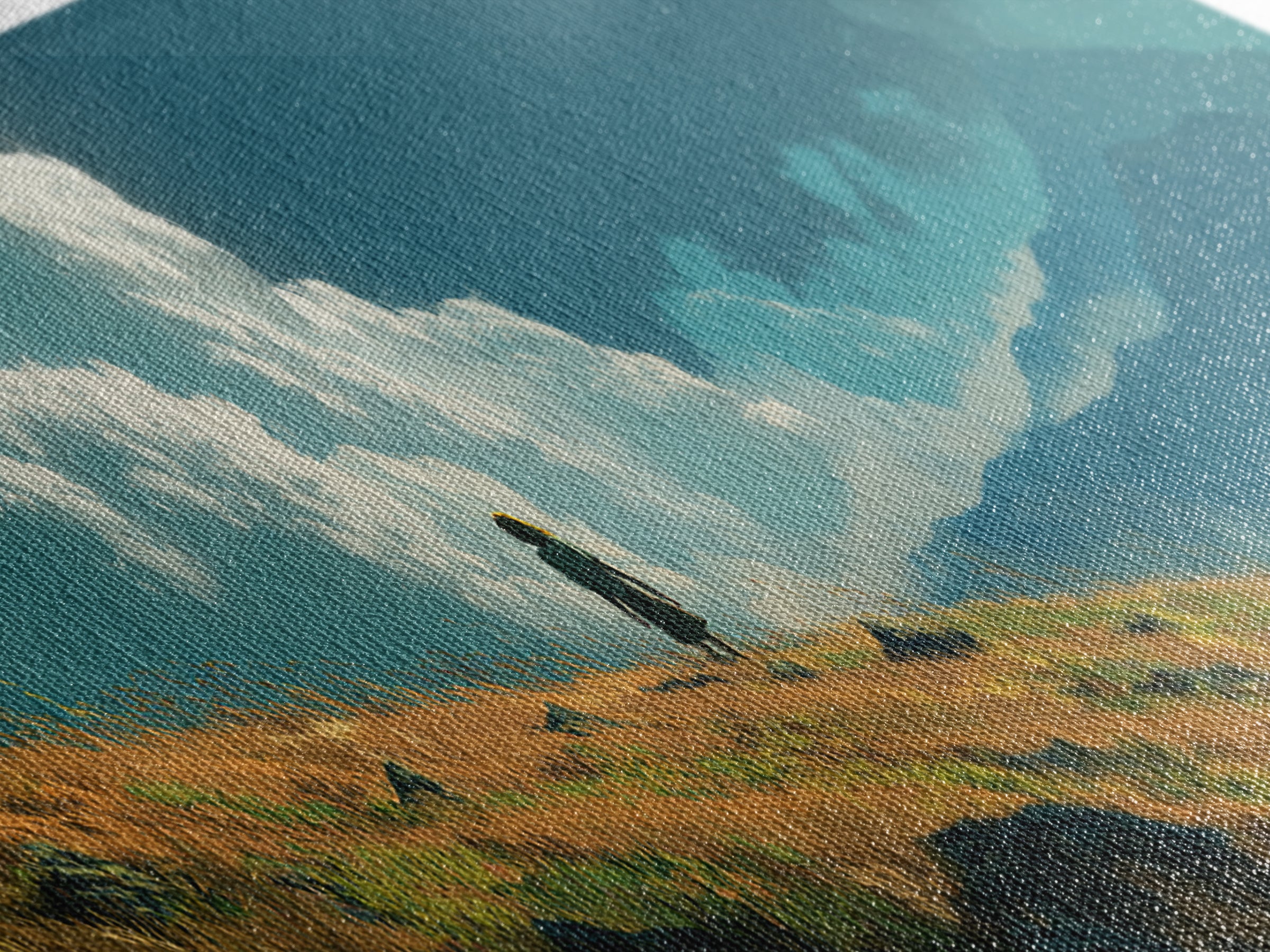Peaceful Boat Under Blustery Sky Calm Seascape Watercolor Painting Style Wall Art Canvas Print