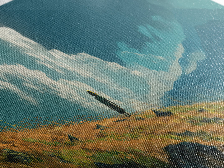 Peaceful Boat Under Blustery Sky Calm Seascape Watercolor Painting Style Wall Art Canvas Print