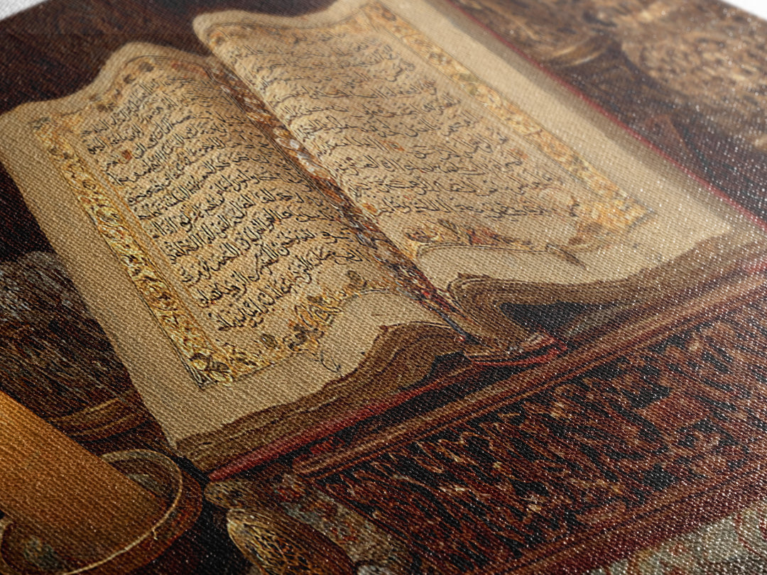 Intricate Handcrafted Ornate Religious Manuscript Painting With Candle And Gold Detailing Wall Art Canvas Print