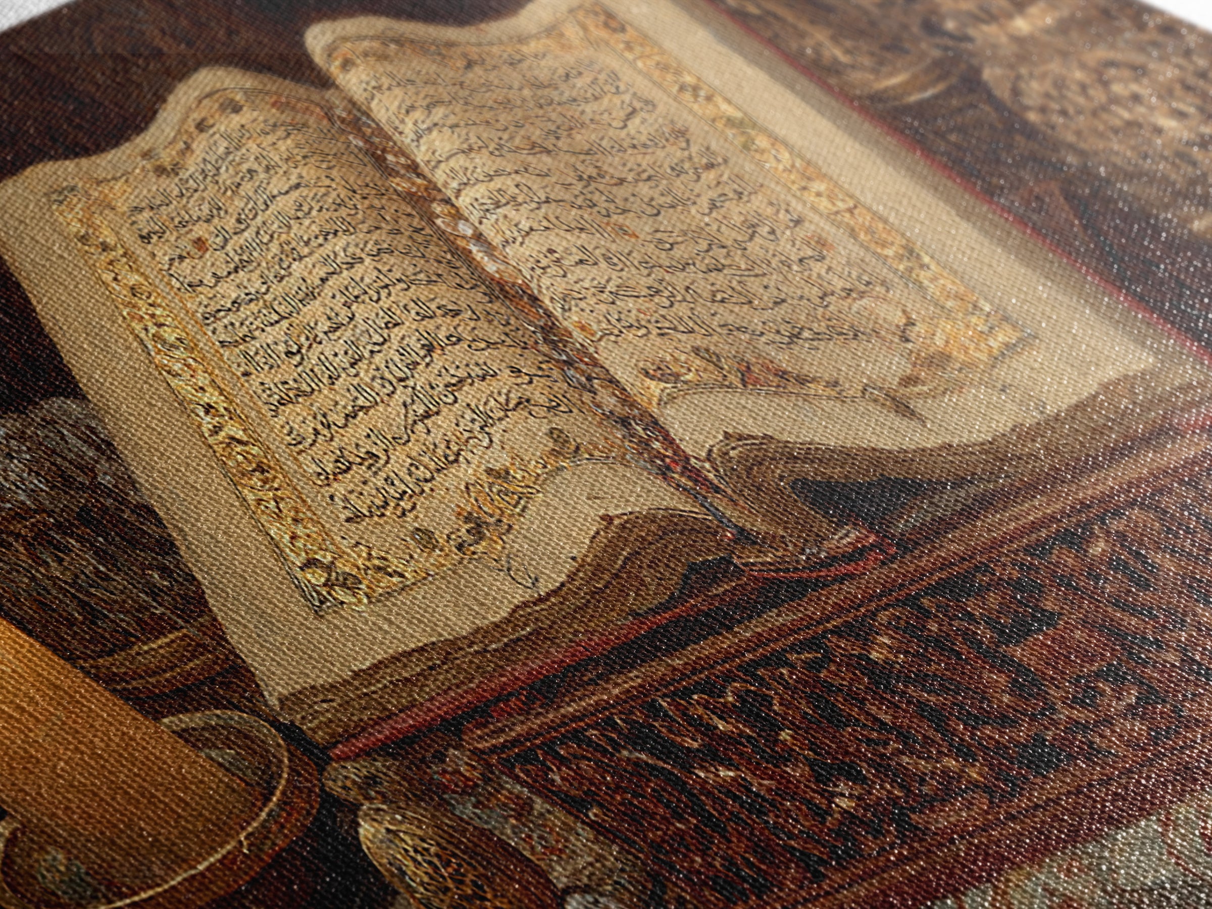 Intricate Handcrafted Ornate Religious Manuscript Painting With Candle And Gold Detailing Wall Art Canvas Print