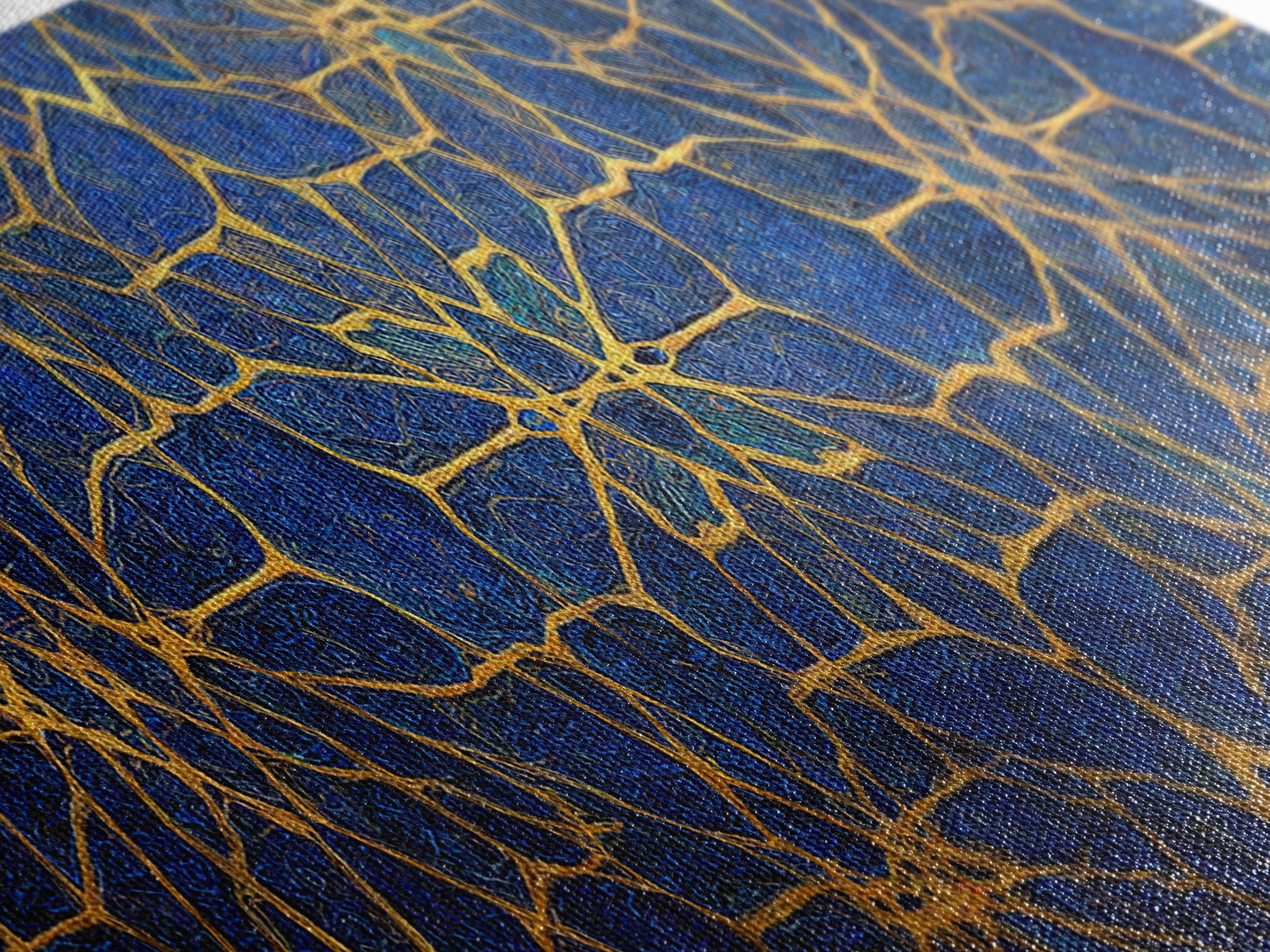 Detailed Blue And Gold Islamic Geometric Pattern Canvas Print For Elegant Religious Home Decor