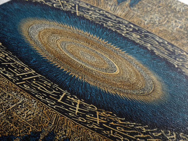 Intricate Golden Arabic Calligraphy Mandala On Deep Blue Background Canvas Print Modern Wall Art